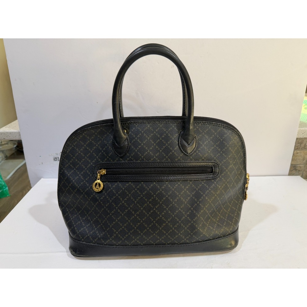 La Tour Eiffel Paris Black Monogram Tote Shoulder Bag Blk Trim Zip Top